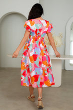 Load image into Gallery viewer, Dream Catcher Elliana Midi Dress – Vivid Splashes with Short Flutter Sleeves
