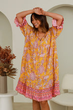 Load image into Gallery viewer, Dream Catcher Kinsley Mini Dress - Mustard Paisley Delight with 3/4 Sleeves
