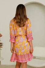 Load image into Gallery viewer, Dream Catcher Kinsley Mini Dress - Mustard Paisley Delight with 3/4 Sleeves
