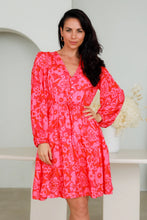 Load image into Gallery viewer, Dream Catcher Rose Mini Dress – Coral Charm with Long Sleeves
