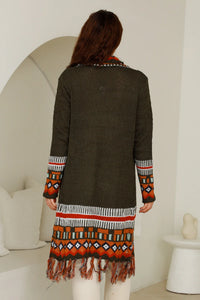 Brown Boho Fringe Cardigan with Pockets (Open Front)