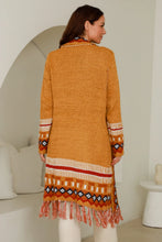Load image into Gallery viewer, Mustard Boho Fringe Cardigan with Pockets (Open Front)
