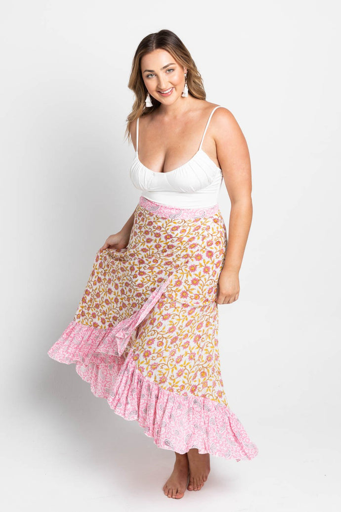 Ishani Sachi Pink Wrap Maxi Skirt – Boho Chic Beauty